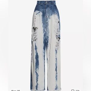 Distressed Bleach-Washed Womens Wide-Leg Jeans